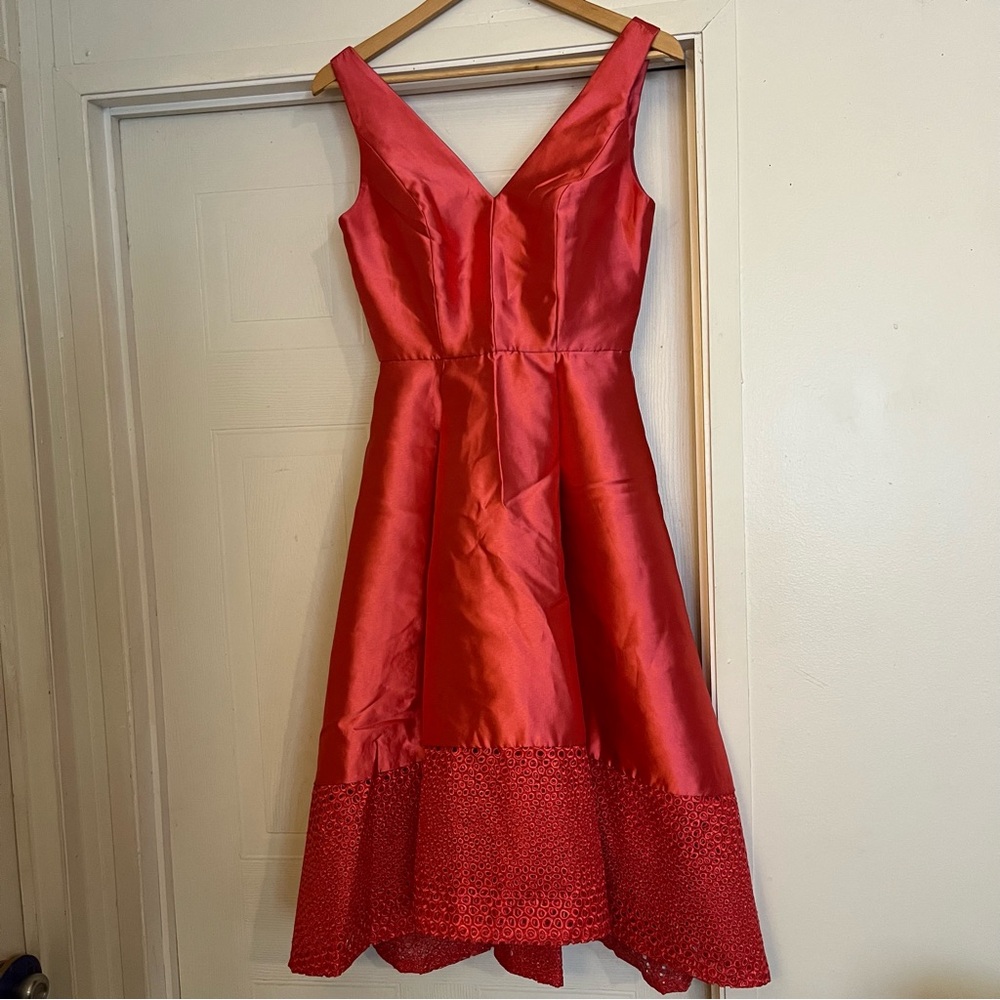 Monique Lhuillier Pink Satin A Line Dress Size 4 Small Lace NWOT